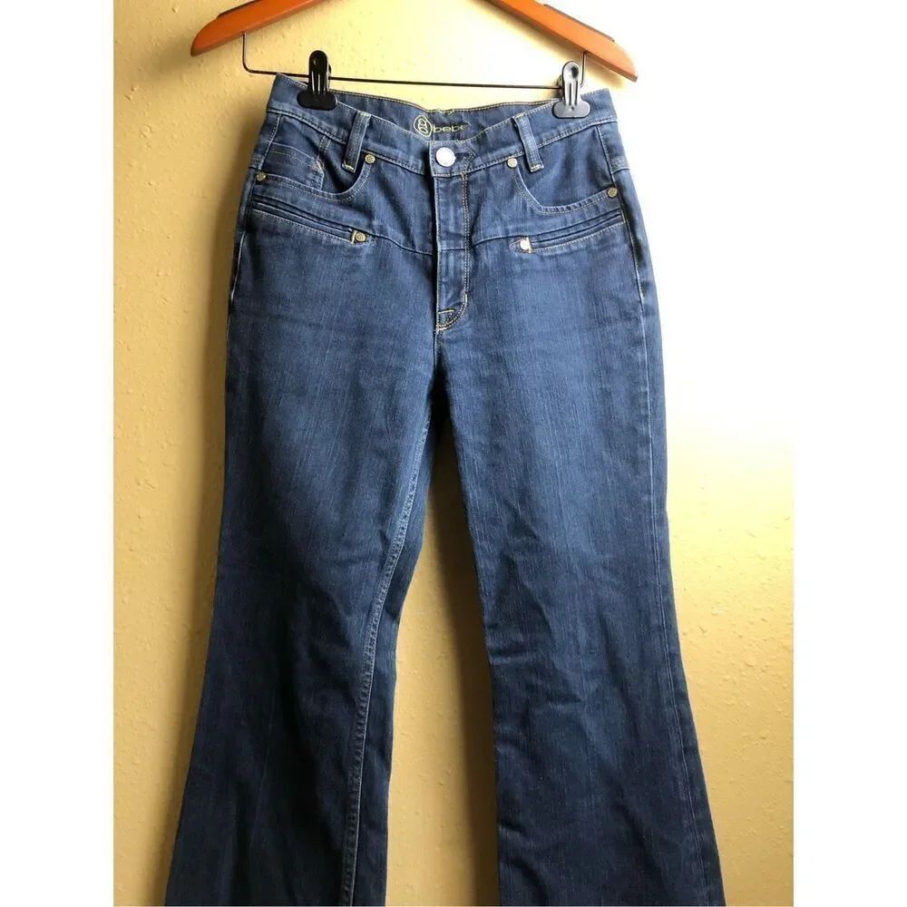 Bebe Flare Jeans Womens 28 Blue Stretch Denim High Waist USA - Picture 3 of 14
